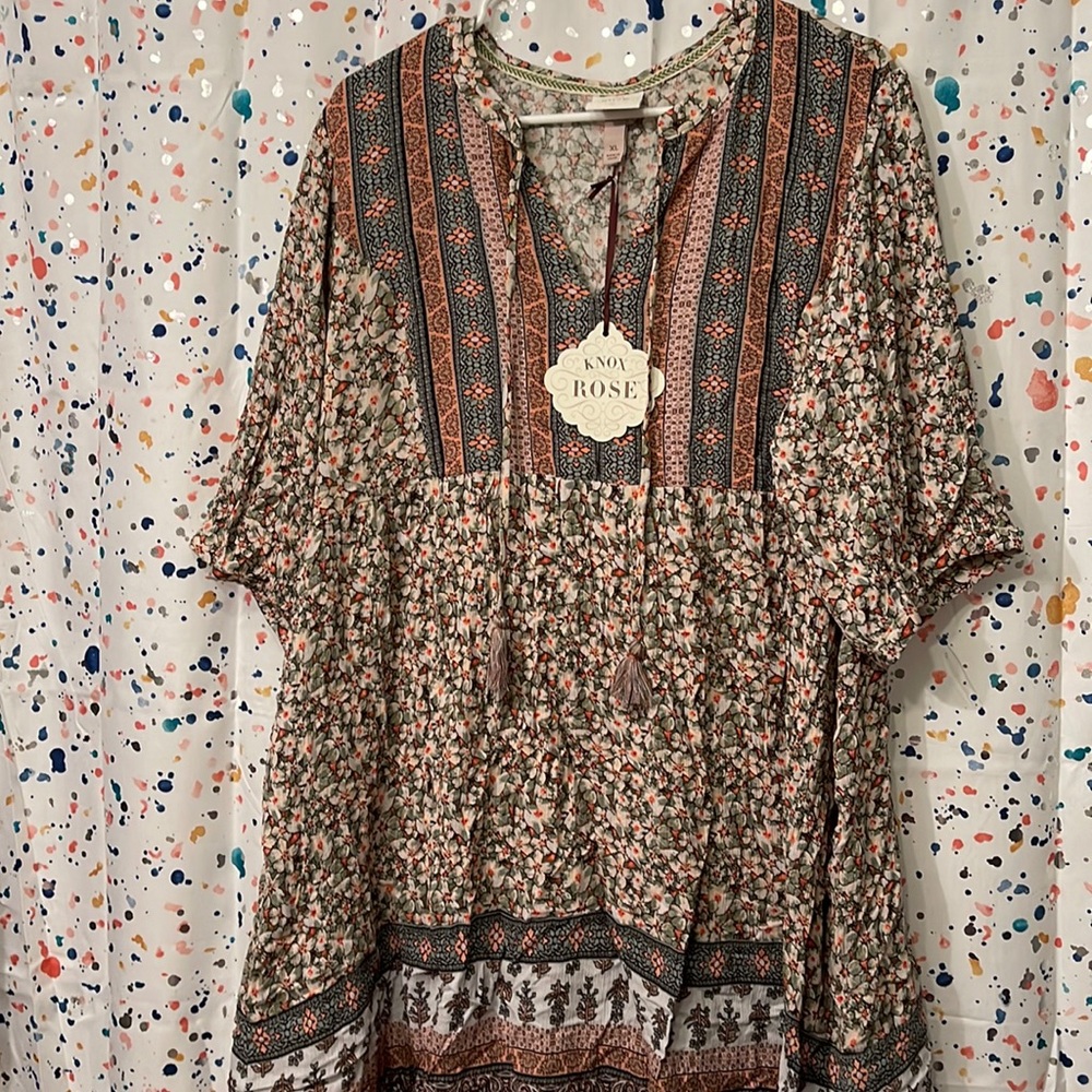 NWT Pink Rose lightweight multicolor print tunic dress